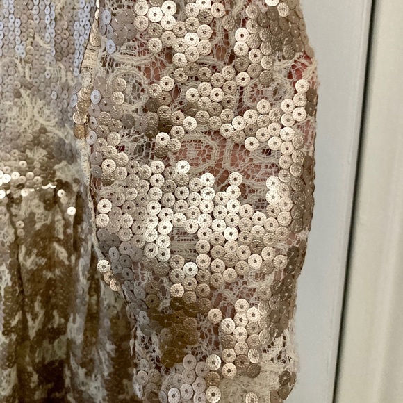 SALE Gold sequin glitter sparkly lace dress holiday engagement bridal cocktail - Picture 5 of 7